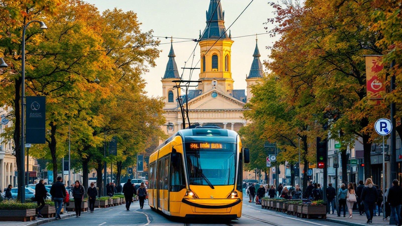 A tram on the main avenue in central Debrecen