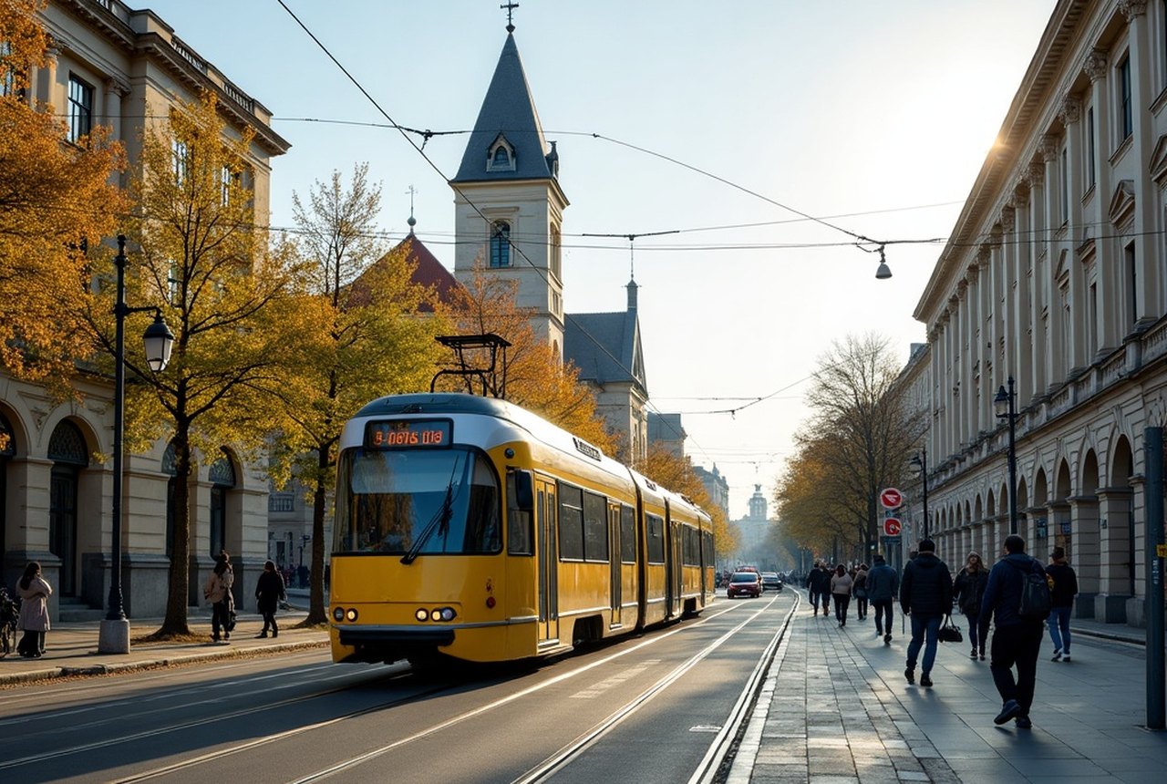 Tram on the main city avenue