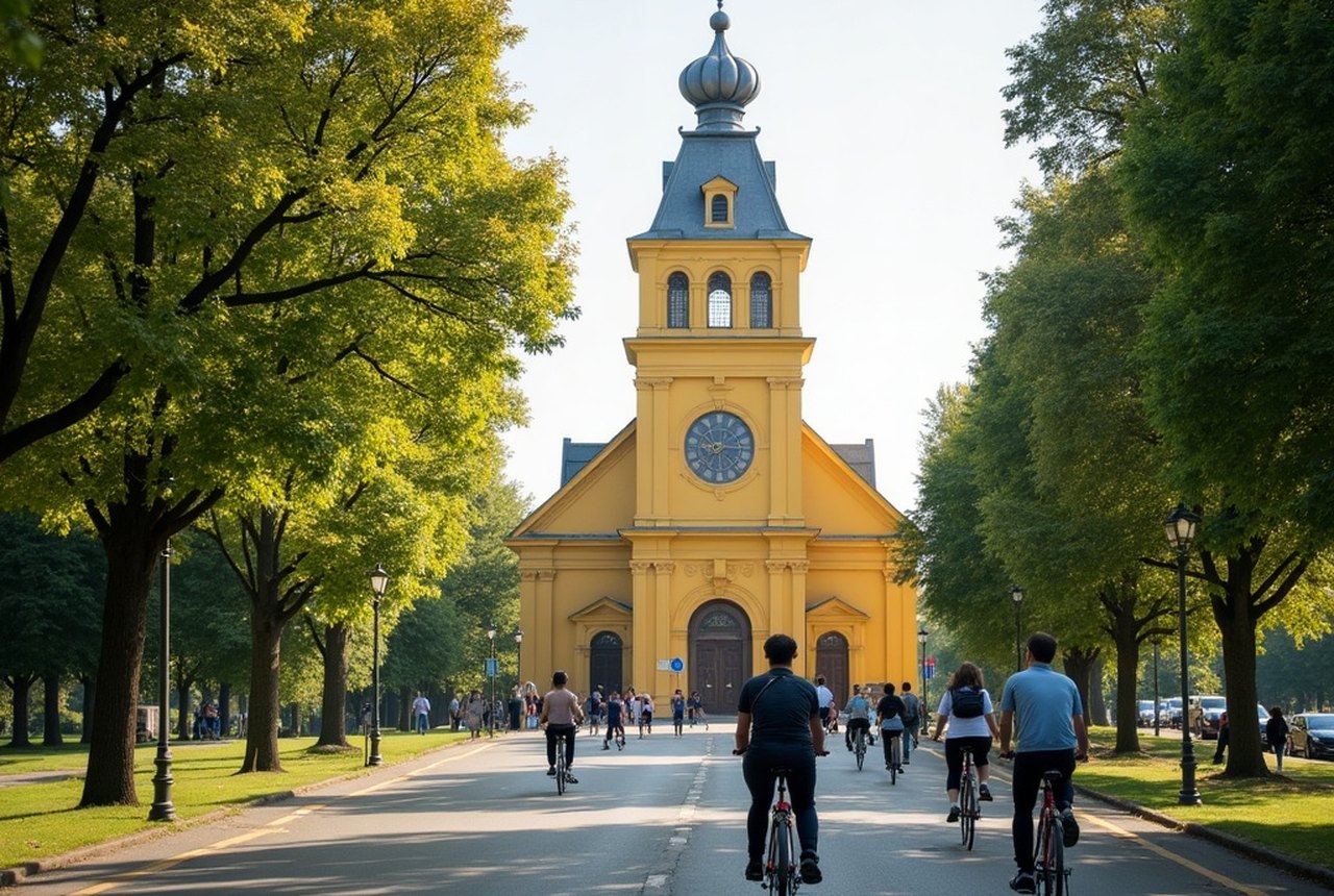Students cycling near campus or the Great Forest