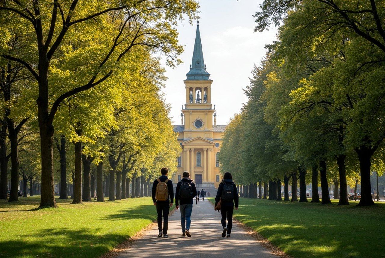 Students walking through the Great Forest / Nagyerdő park
