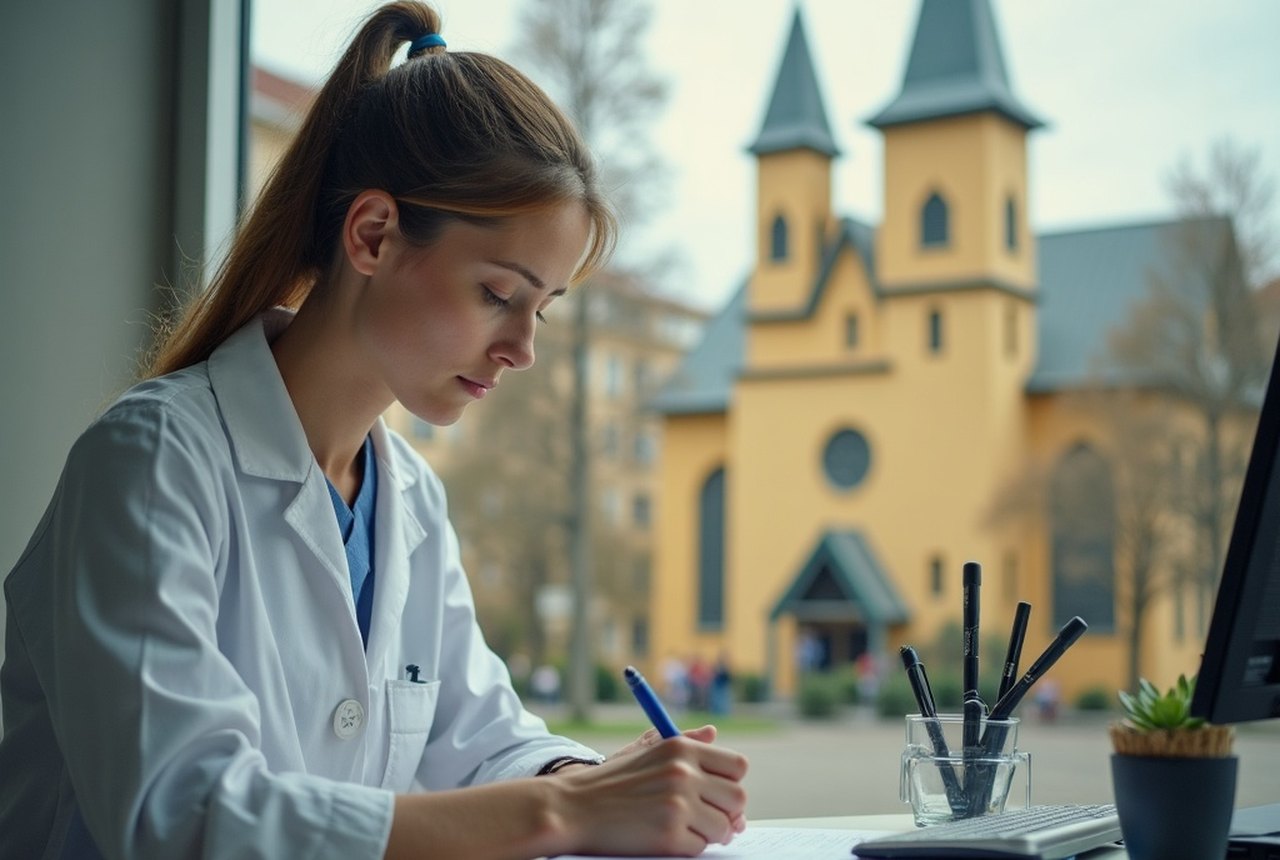 A student in a clinical or laboratory setting (Medicine or Pharmacy context)
